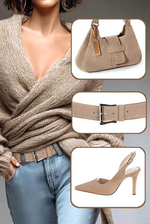 Women's biscuit beige elegant slingback heels. Pointed toe. High slim heel - Top view